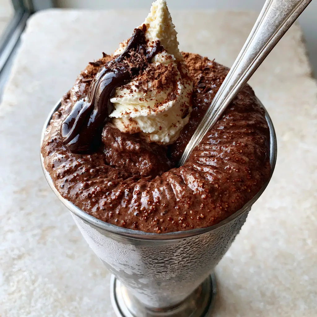 Wide shot of a vintage diner-style chocolate milkshake on a stone background.