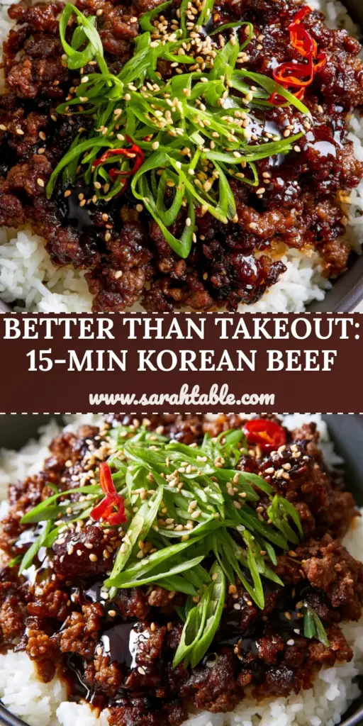 A top-down view of a Korean beef bowl featuring charred ground beef, glossy mahogany sauce, and red chili curls over white jasmine rice. (Korean beef bowls)
