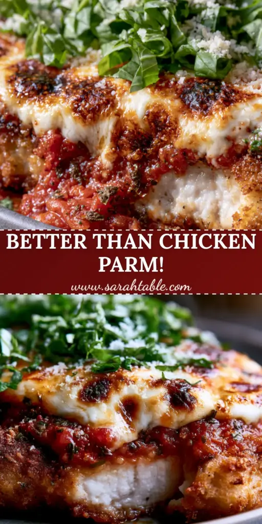 A close up of Pork Parmigiana with melted bubbly mozzarella, vibrant red sauce, and fresh basil chiffonade on a matte grey dish.