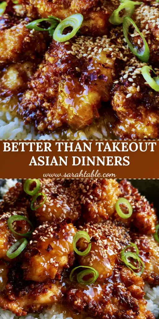 A vertical Pinterest pin showing a matte-black bowl of Crispy Honey Soy Chicken with vibrant green broccoli and fluffy jasmine rice. (Asian Dinner Recipes)