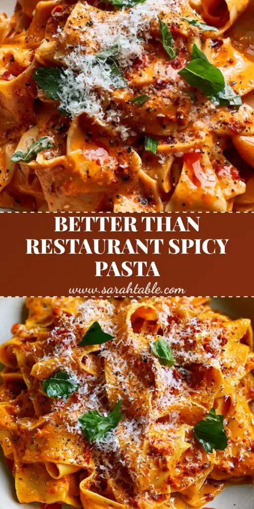 Creamy Calabrian Chili Pappardelle: A Bold and Velvety Spicy Italian Pasta 4 A top-down view of Creamy Calabrian Chili Pappardelle with glossy orange sauce, snowy parmesan, and fresh basil in a ceramic bowl.