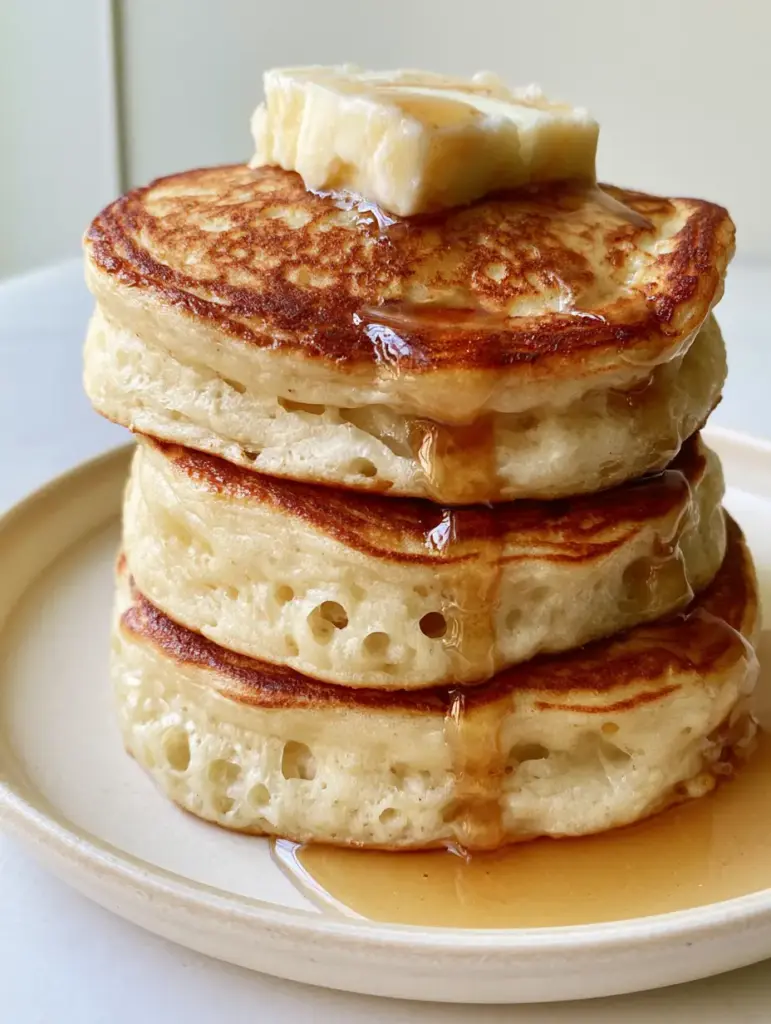 Fluffy Pancakes from Scratch: The Ultimate Guide to 2-Inch Thick Diner-Style Stacks 2 Detailed shot of airy porous sides and golden-brown griddled surface of thick pancakes. (fluffy pancakes from scratch)