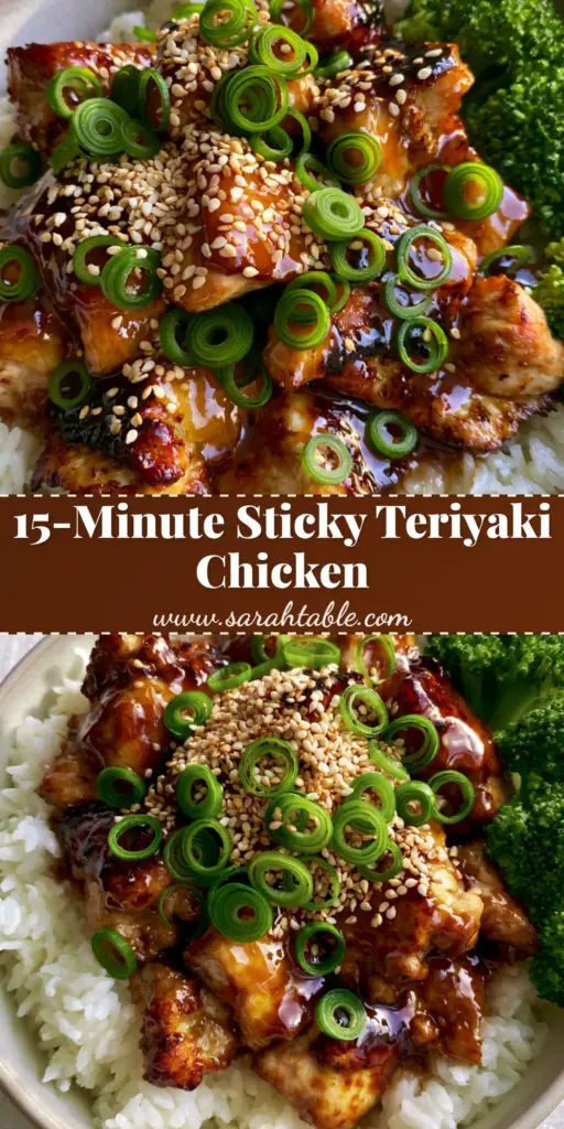 A close-up handheld photo of a Teriyaki Chicken Recipe bowl with glossy honey-glazed chicken, sesame seeds, and green scallions over jasmine rice. (Teriyaki Chicken Recipe)