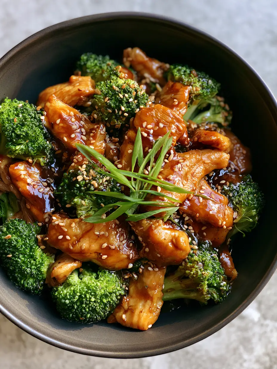 Chicken and Broccoli with a Glossy Garlic Soy Glaze 4 Close-up of velvety chicken slices with seared edges and glossy garlic sauce. (chicken and broccoli)