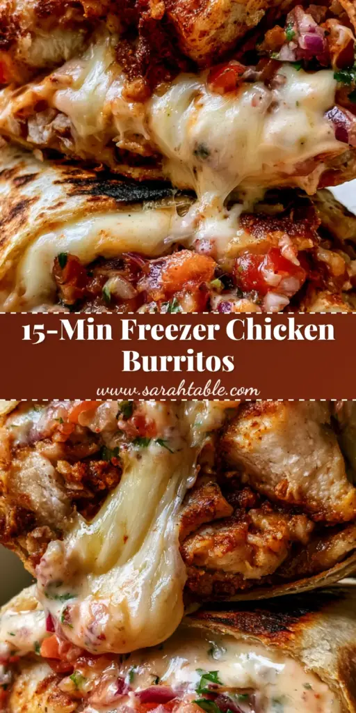 Make-Ahead Chicken Burritos: The Ultimate Freezer-Friendly Meal Prep Guide 4 A stack of two large Make-Ahead Chicken Burritos cut in half, showcasing juicy mahogany chicken, melted cheese, and fresh pico de gallo.