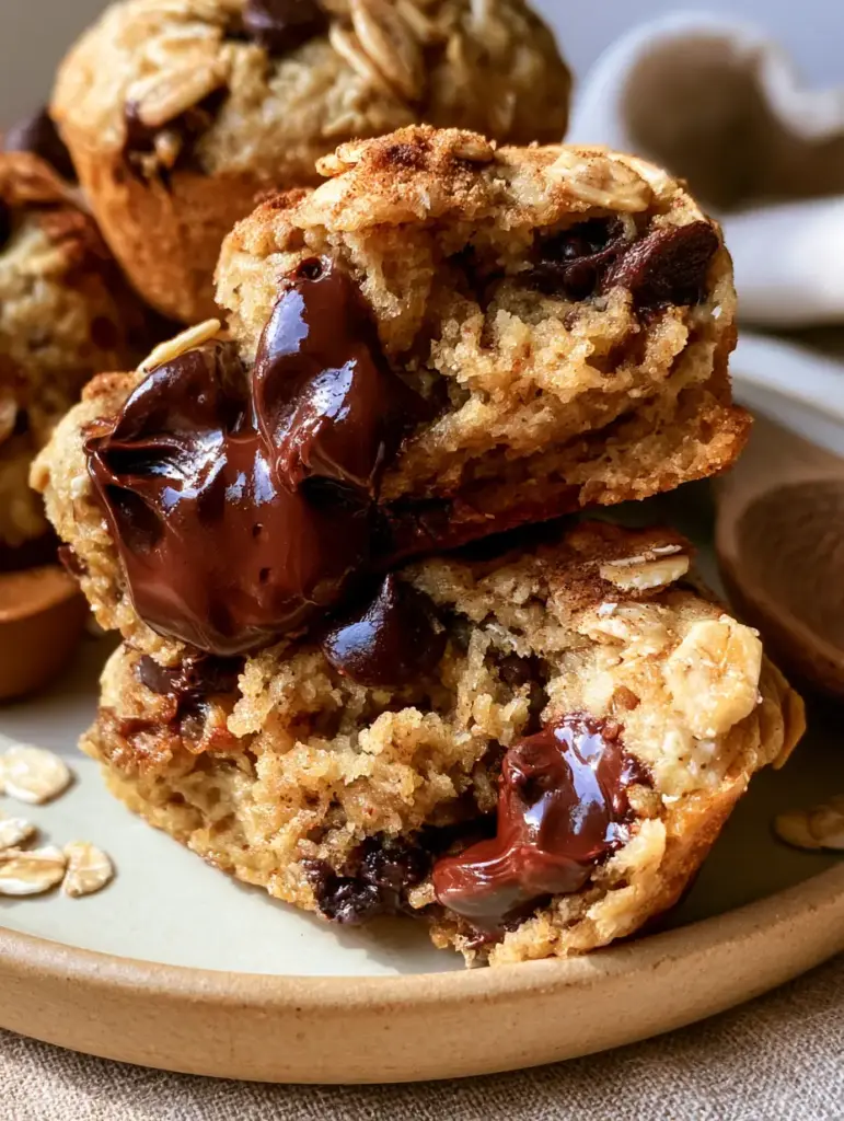 Close up of the toasted oat topping and cinnamon dusting on golden-brown muffins.