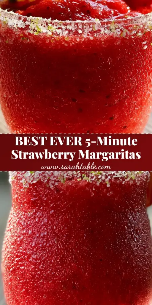 Frozen Strawberry Margarita: The Ultimate Velvety Crimson Slushy 4 A handheld smartphone photo of a thick crimson Frozen Strawberry Margarita with a salt and lime zest rim and fresh fruit garnish.