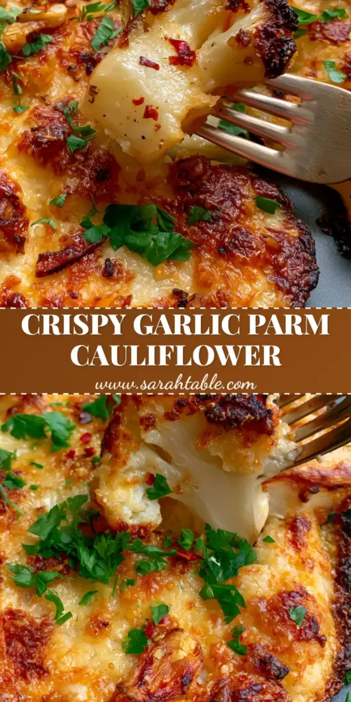 Baked Cauliflower Steaks with a Crispy Golden Parmesan Crust 4 A thick-cut baked cauliflower steak with a heavy golden-brown parmesan crust and charred edges on a dark plate. (baked cauliflower steaks)