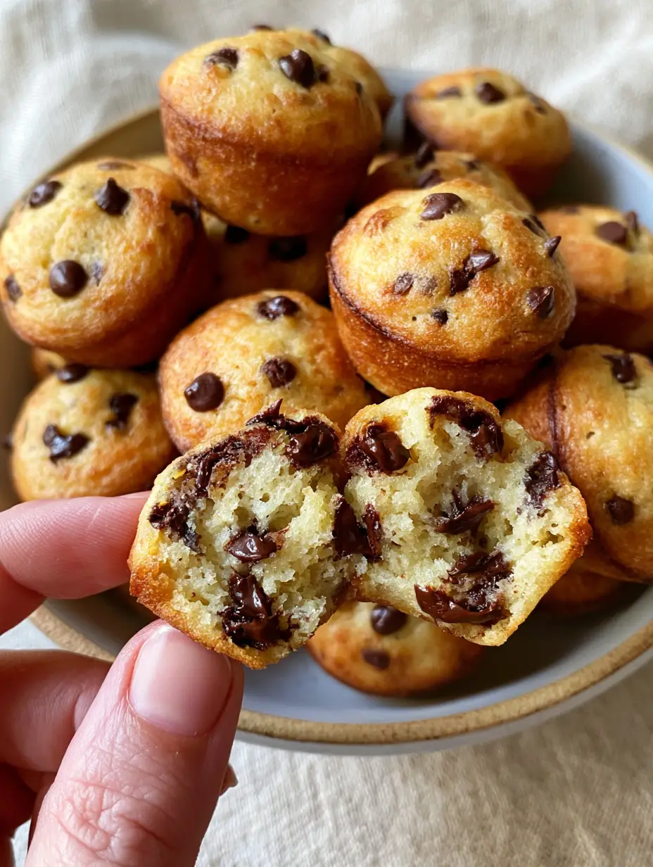 Copycat Little Bites Chocolate Chip Mini Muffins: The Secret to Ultra-Moist Snack Success 3 A hand pulling apart a warm Copycat Little Bites Chocolate Chip Mini Muffin to reveal a soft, squishy crumb and melty chocolate chips.