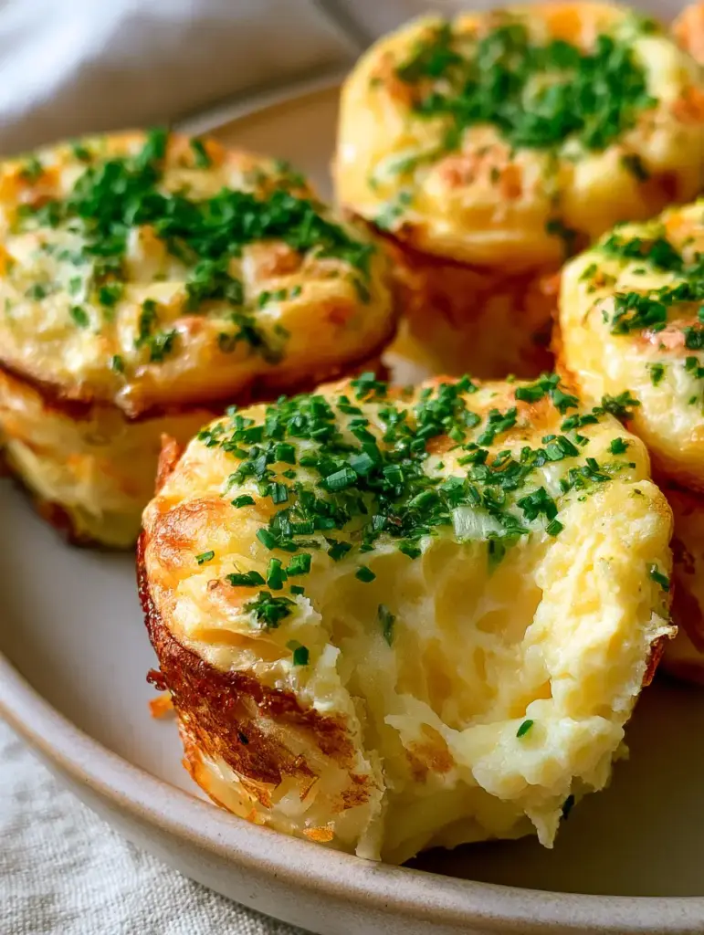A potato chive egg bite broken in half to reveal a steaming, moist, and velvety interior.