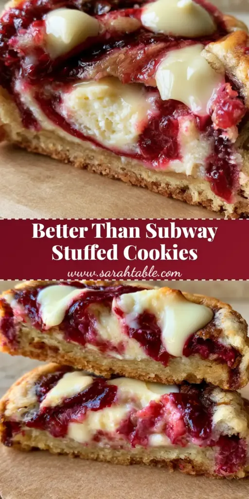 White Chocolate Raspberry Cheesecake Cookies: The Ultimate Bakery-Style Recipe 4 A stack of white chocolate raspberry cheesecake cookies on rustic brown parchment paper showing golden edges and jammy centers.