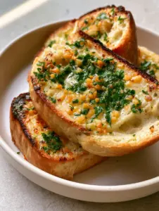 Close-up photo of the soft, airy crumb of Greek yogurt garlic bread topped with red pepper flakes and herbs. (Greek yogurt garlic bread)