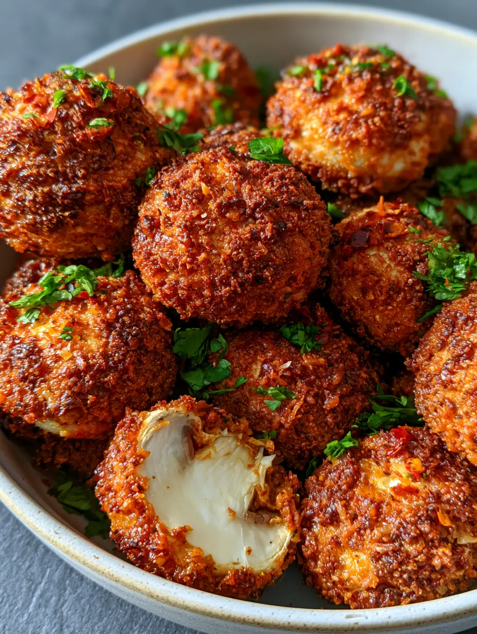 Close-up of whole roasted Parmesan mushrooms glistening with garlic butter and topped with red chili flakes.