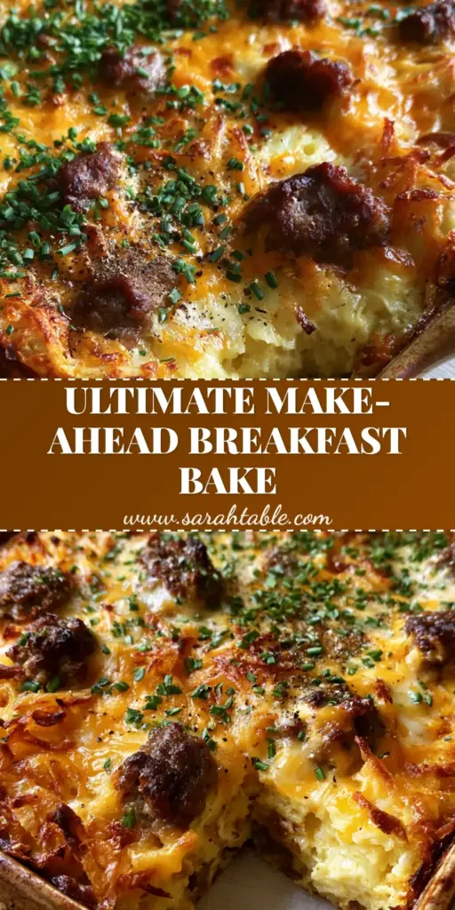 Farmers Breakfast Casserole with Crispy Hash Browns and Sausage 3 A rustic ceramic baking dish holding a farmers breakfast casserole with golden hash browns and melted cheddar cheese.