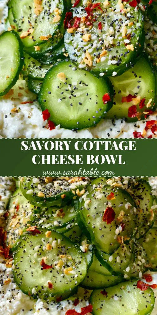 A handheld smartphone photo of a savory cottage cheese with cucumbers bowl, showing thick curds and thin translucent cucumber slices topped with seeds.