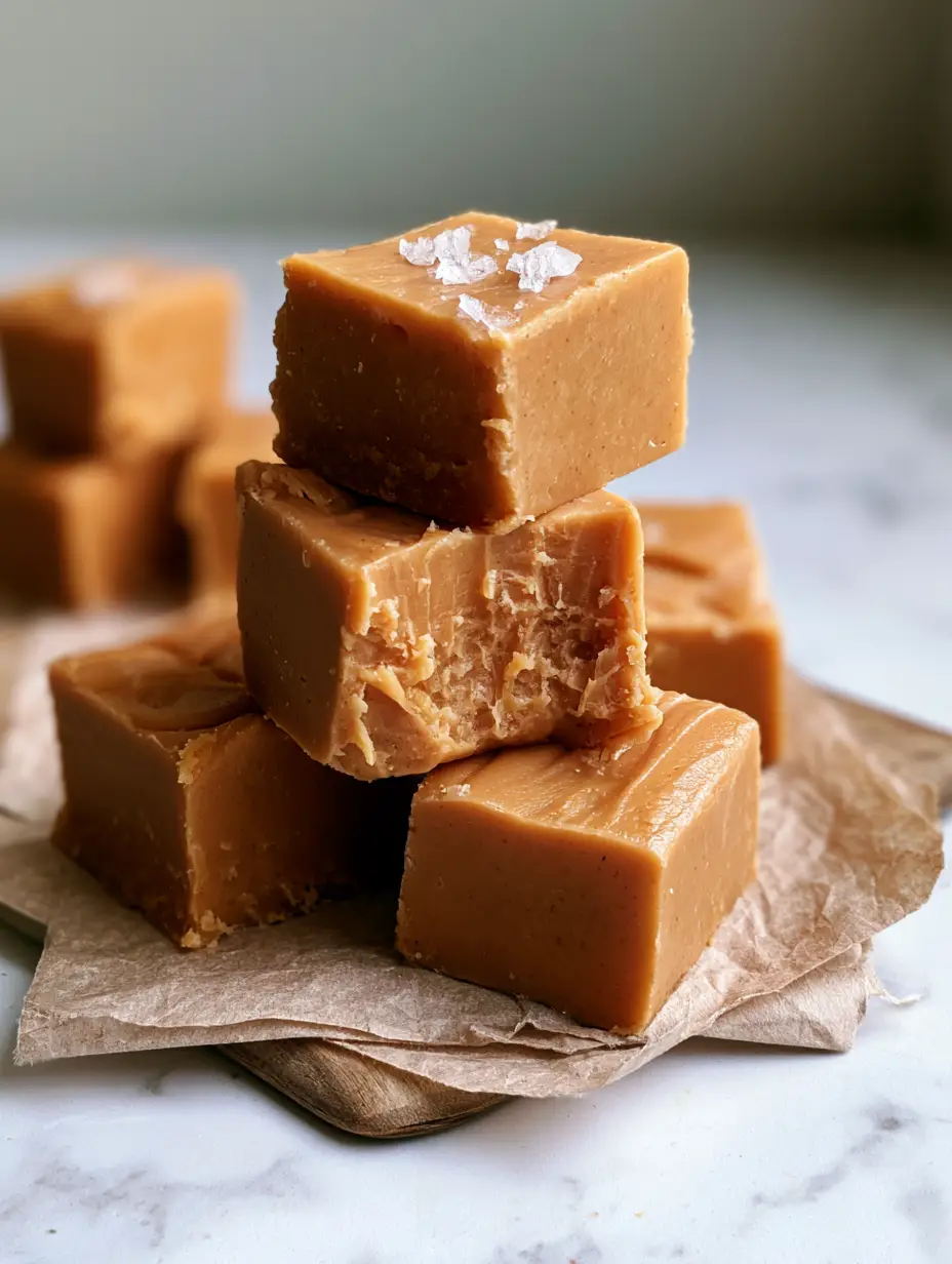 Peanut Butter Fudge: The Ultimate Creamy 5-Ingredient Recipe 4 Handheld photo showing a broken cube of peanut butter fudge revealing a smooth, dense interior (peanut butter fudge).