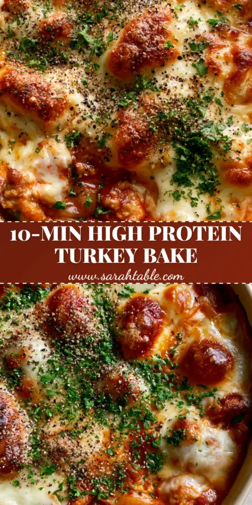 A bubbling hot turkey casserole with toasted white cheddar and mozzarella cheese in a matte cream dish. (turkey casserole recipes)