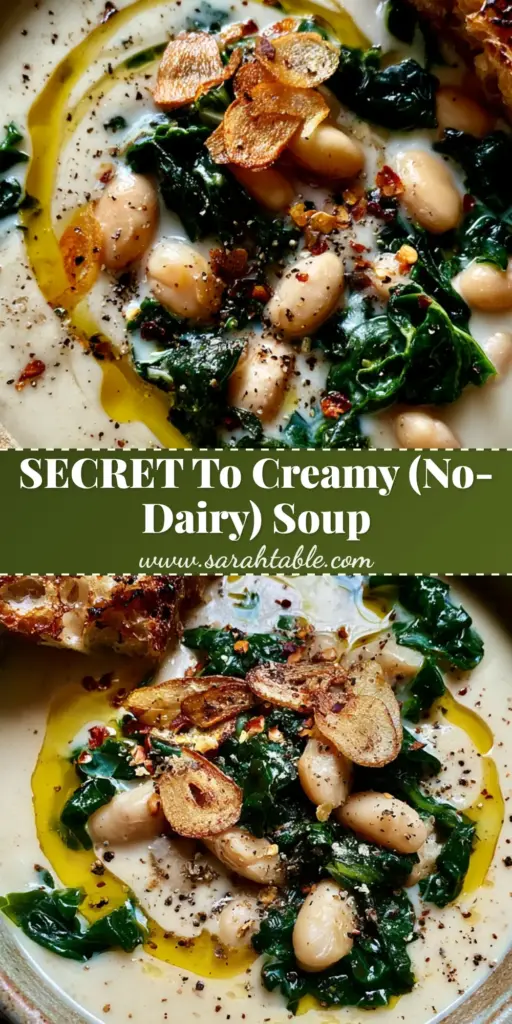 White Bean Vegetable Soup with Crispy Garlic and Kale 3 A rustic matte ceramic bowl of creamy white bean vegetable soup topped with kale, golden garlic chips, and red pepper flakes next to a slice of sourdough.
