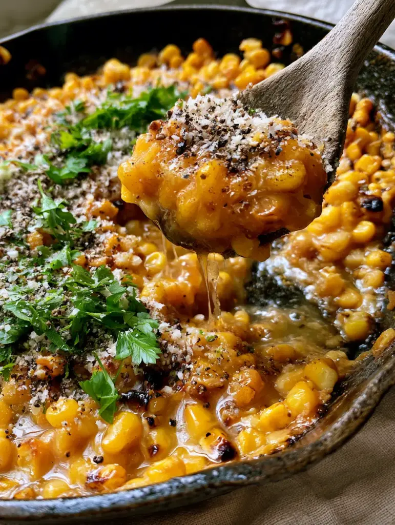 Honey Butter Skillet Corn: The Ultimate 15-Minute Side Dish 1 Honey Butter Skillet Corn topped with a spray of fresh parsley and a heavy dusting of parmesan cheese in a rustic skillet.