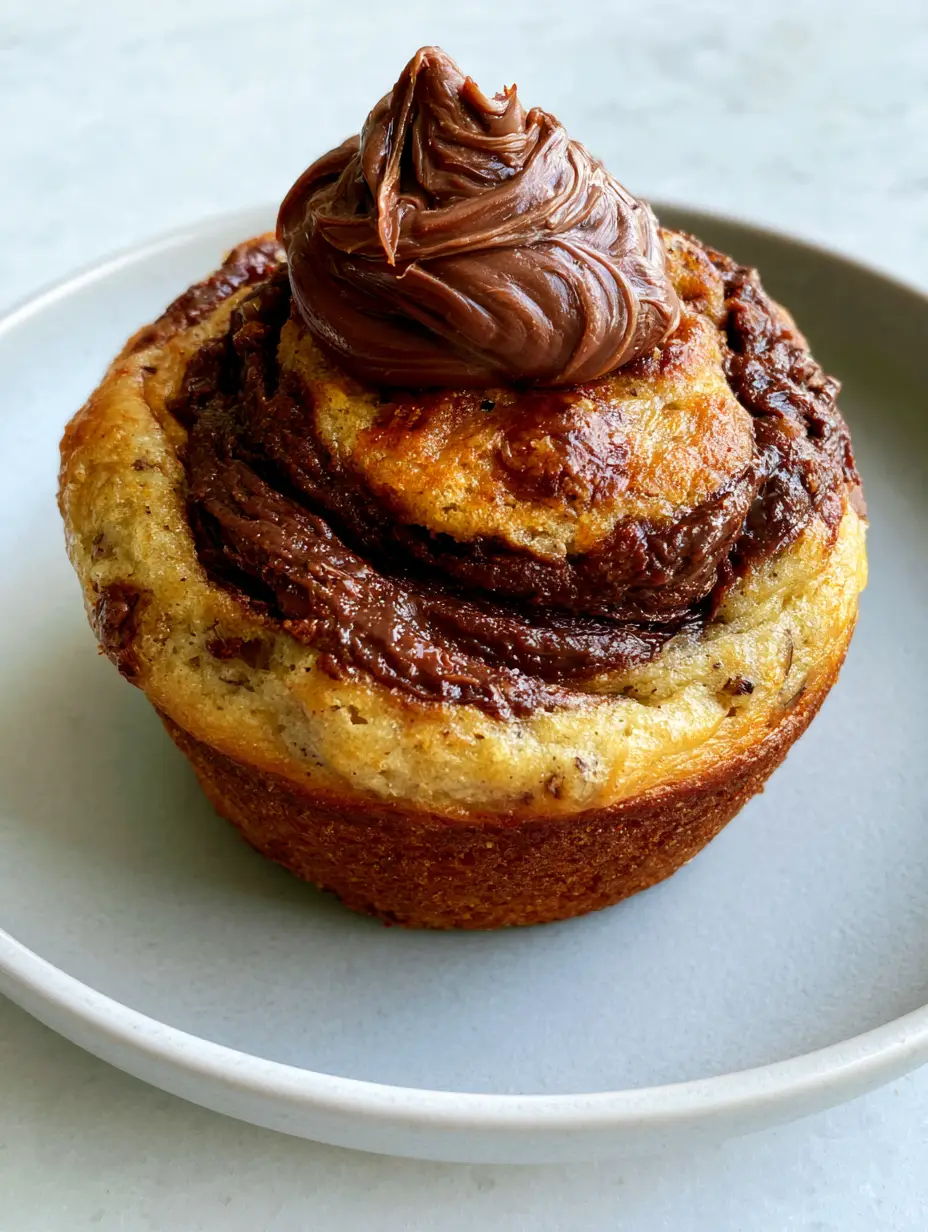 Nutella Banana Swirl Muffins: The Ultimate Bakery-Style Recipe 3 Bakery-style banana muffin with a deep-brown Nutella swirl and golden-brown dome. (Nutella Banana Swirl Muffins)