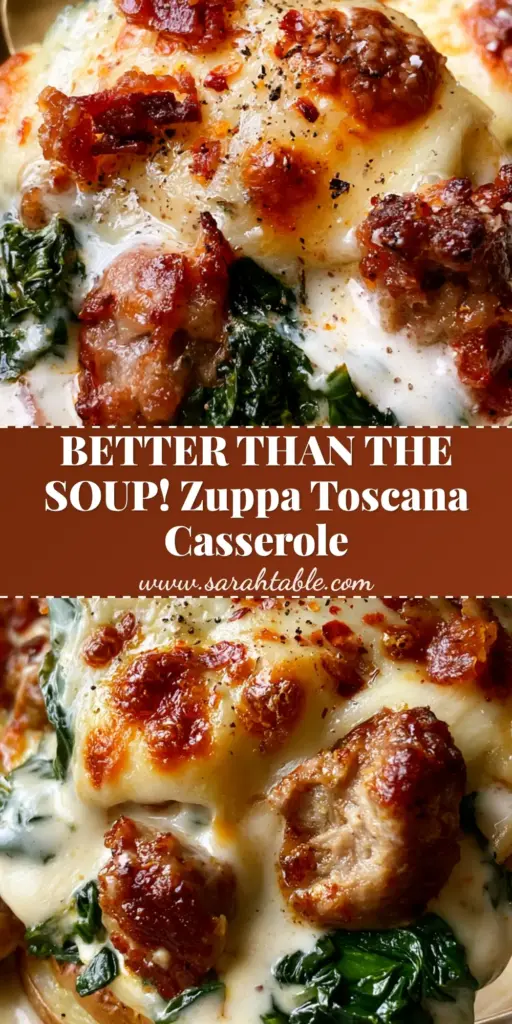 Zuppa Toscana Casserole: The Ultimate Creamy Italian Bake 4 A scoop of Zuppa Toscana Casserole being lifted from a baking dish, showing tender sliced potatoes, wilted kale, and a bubbly golden cheese topping with bacon bits. (Zuppa Toscana Casserole)