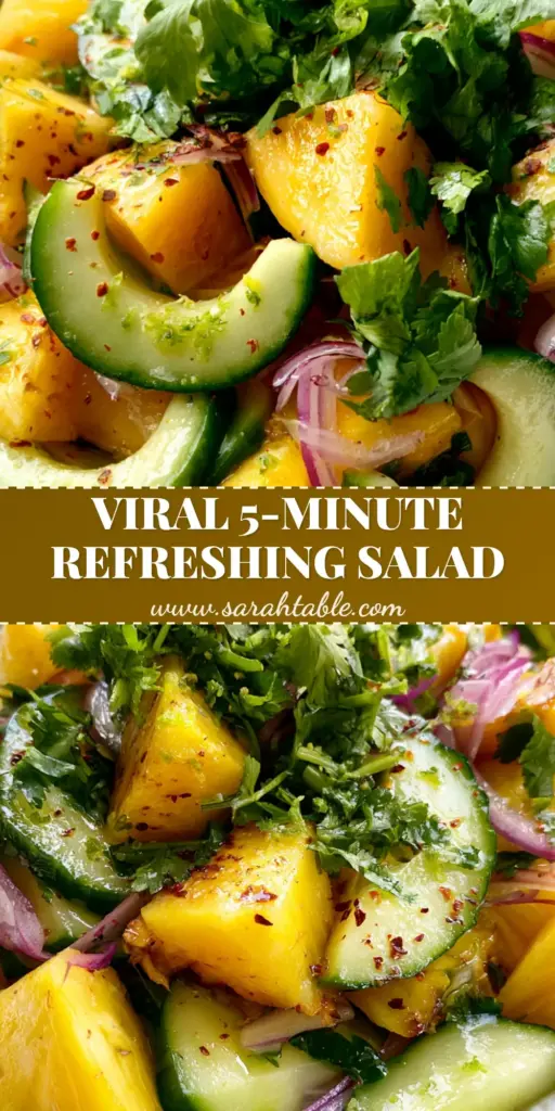 Pineapple Cucumber Salad with Zesty Lime and Cilantro 3 A vibrant pineapple cucumber salad in a textured white bowl with golden pineapple, English cucumbers, and red onion. (pineapple cucumber salad)