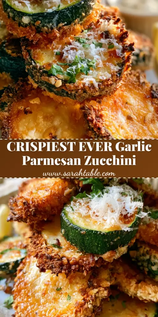 A tall stack of extra crispy Zucchini Parmesan rounds with golden panko crust and melted cheese on a white plate.
