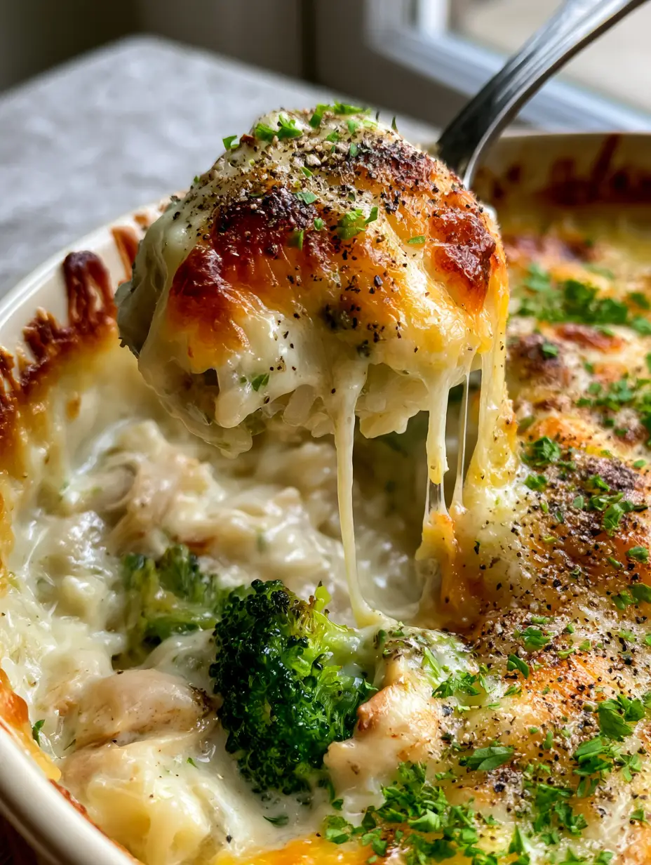 Overhead shot of bubbling melted sharp cheddar on a crockpot broccoli rice casserole with toasted burnt spots.