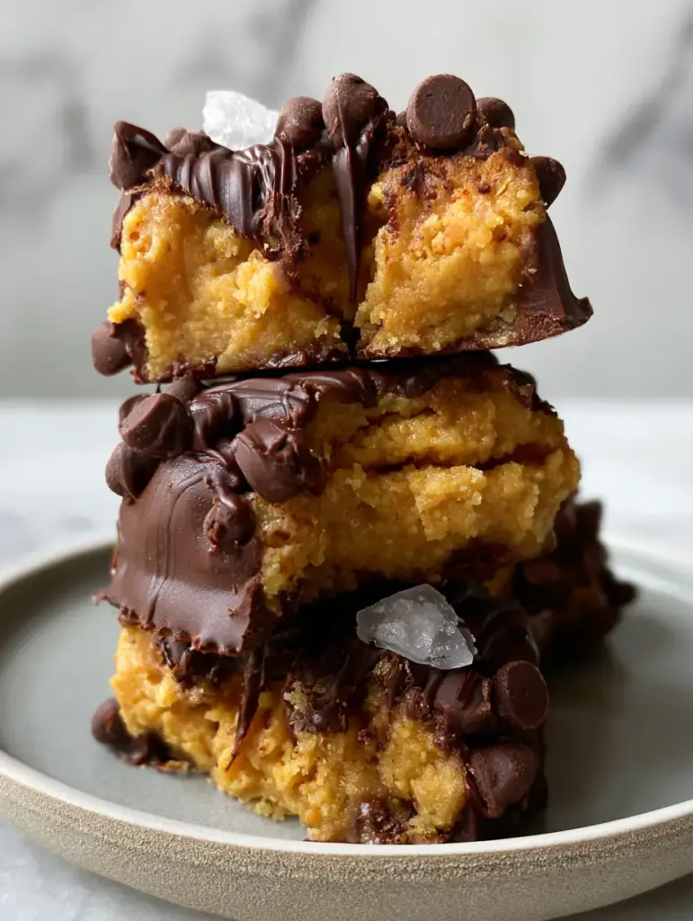 Extreme macro shot of peanut butter balls showing the thick glossy dark chocolate coating and flaky sea salt.