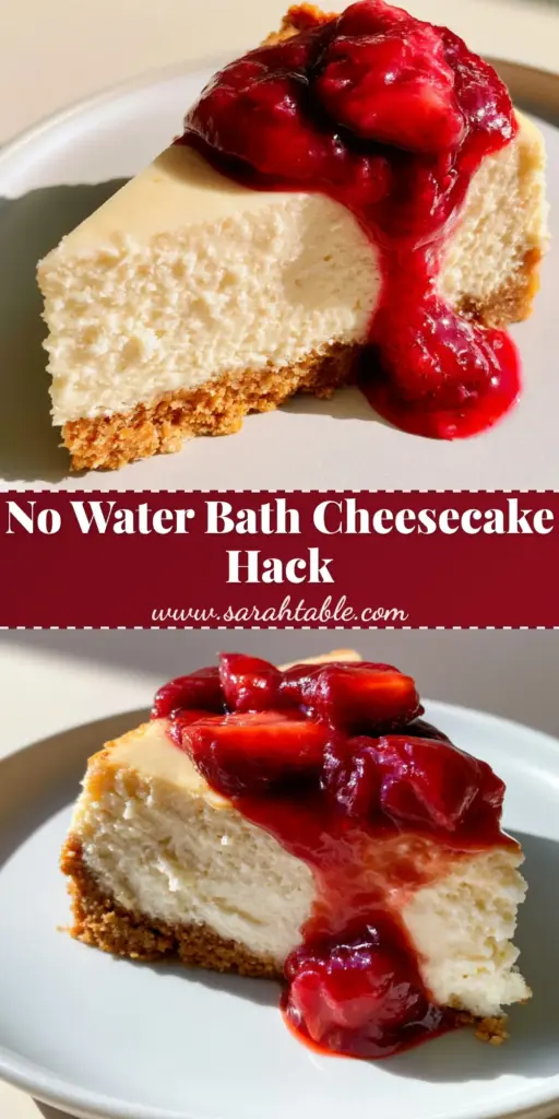 New York Cheesecake Recipe: The Ultimate Dense and Creamy Guide 4 A thick slice of New York cheesecake with glossy ruby-red strawberry glaze and stewed strawberry halves on a matte white plate. (New York cheesecake recipe)